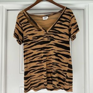 LNA tiger striped ripped collar t-shirt